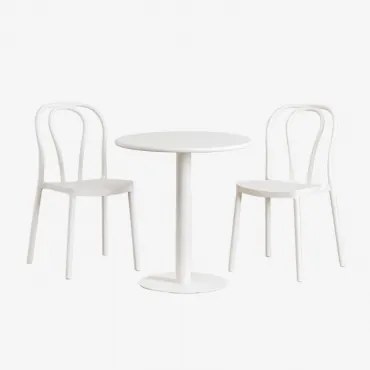 Zestaw: Okrągły Stół Ø70 Cm I 2 Krzesła Ogrodowe Mizzi Gardenia Biel - Sklum