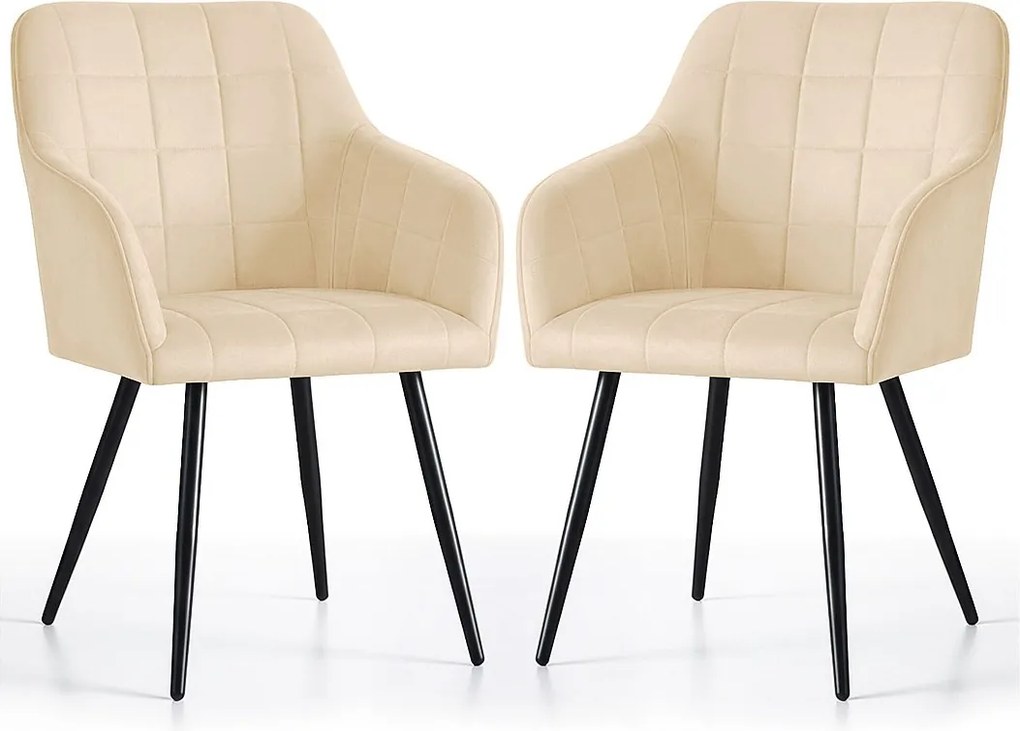 2x Krzesło tapicerowane z przeszyciami kwadratowymi Beżowe LUXANO Czarne nogi