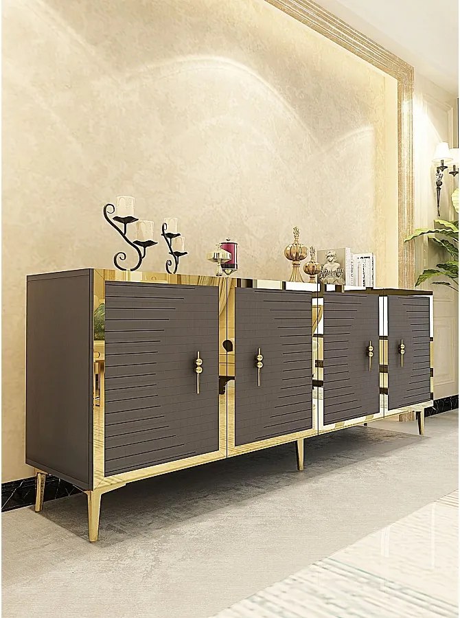 Komoda z płyty wiórowej pokrytej melaminą – 180 cm x 75 cm x 32 cm – antracyt i złoto