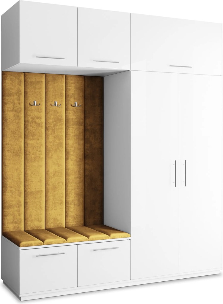 Masseno Garderoba REMA 200/240/60 cm Nowoczesna Szafa do Przedpokoju Biała, MONOLITH 48 (Żółty)