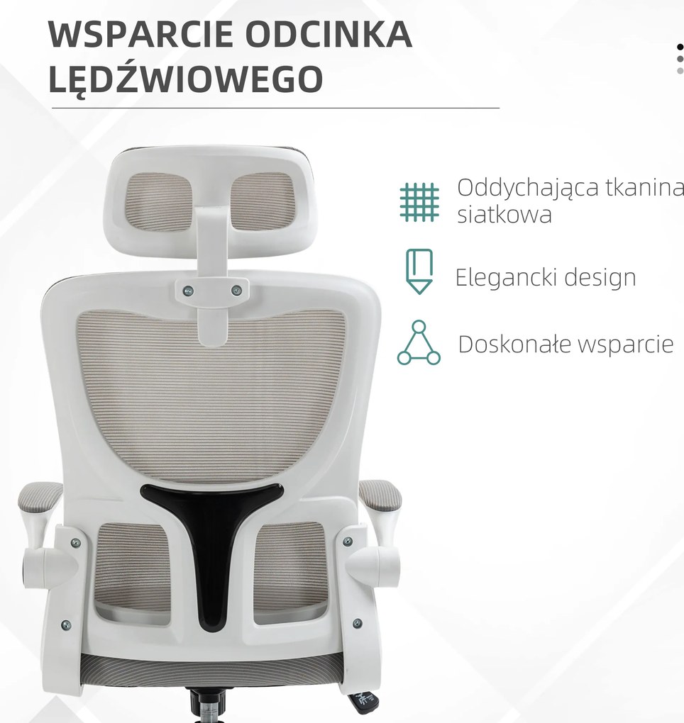 Vinsetto Fotel biurowy szary regulowana wysokość odchylane oparcie zagłówek do 120 kg ergonomiczny | Aosom PL