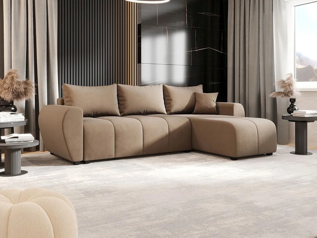 BEDANTE narożnik MOLISA L Itaka 48 prawa brązowy z funkcją spania sofa w kształcie litery L z pojemnikiem na pościel