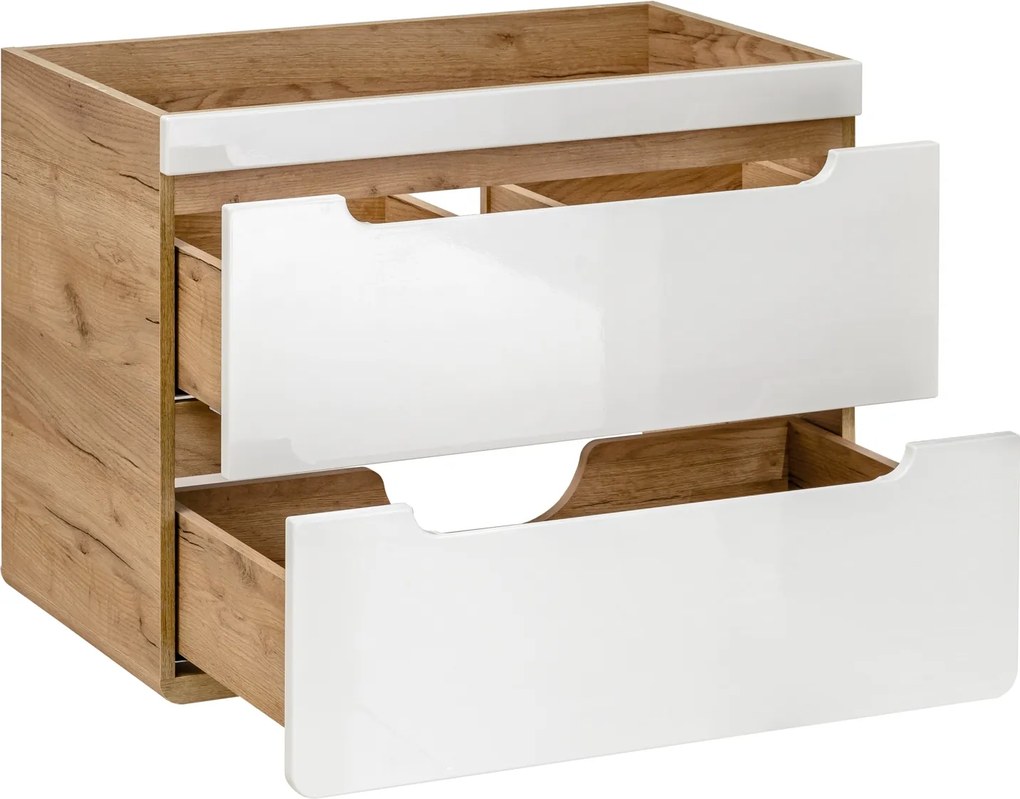 Wisząca szafka podumywalkowa 80 cm, Aruba 821 FSC, dąb craft złoty/biały połysk