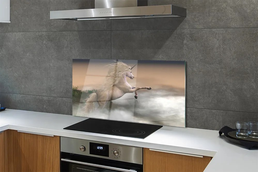 Szkło do Kuchni na Ścianę Magiczny Jednorożec w Chmurach