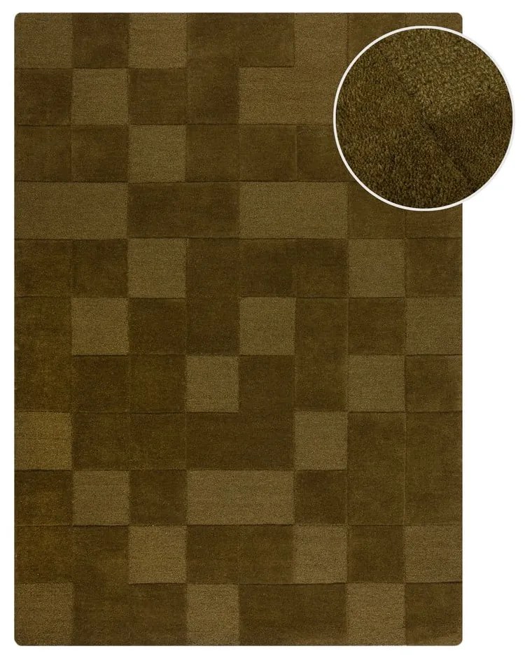 Wełniany dywan tkany ręcznie w kolorze khaki 120x170 cm Checkerboard – Flair Rugs