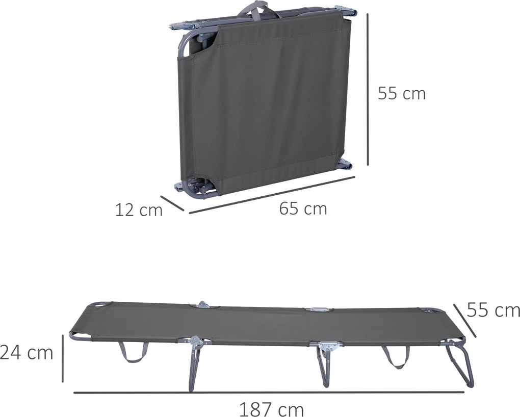 Outsunny Leżak Plażowy Szary z Regulowanym Oparciem Składany Idealny na Balkon i Taras do 120 kg | Aosom PL