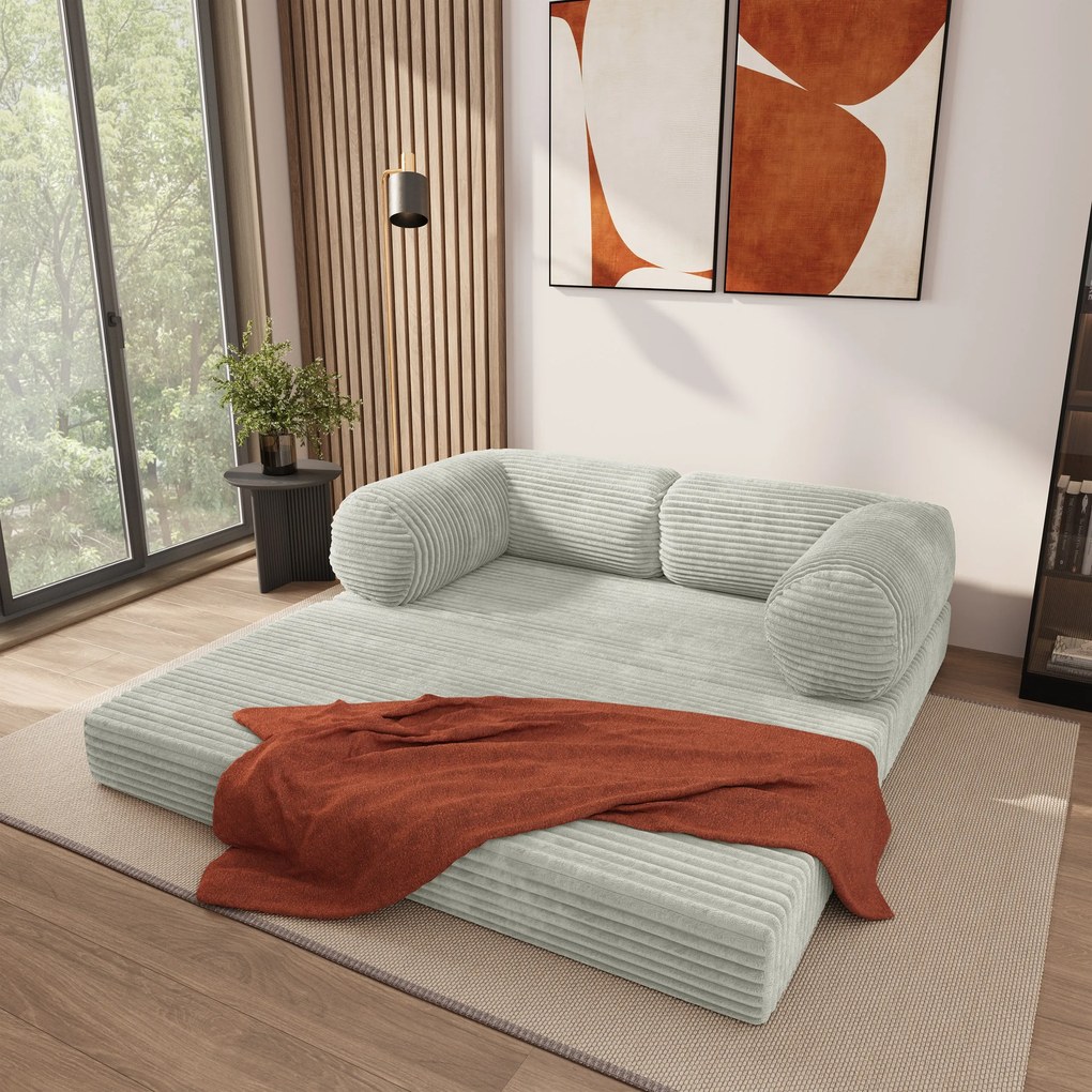 Masseno Sofa piankowa ALVIO z funkcją spania, Kanapa z pianki do salonu, Bezmontażowa, Tkanina sztruksowa – Jasnoszary TILIA 83