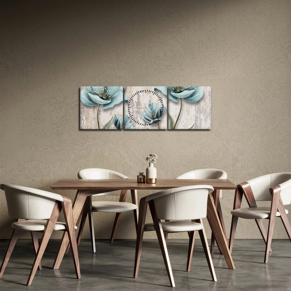 Obraz - Kwiaty na teksturze (z zegarem) (90x30 cm)