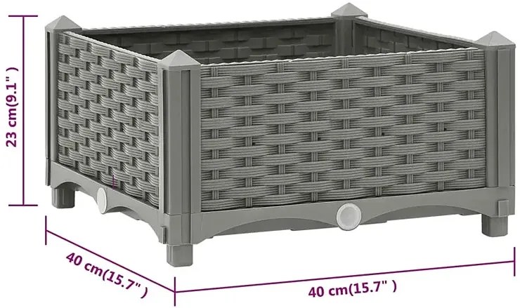 Jasnoszara kwadratowa donica ogrodowa - Athena