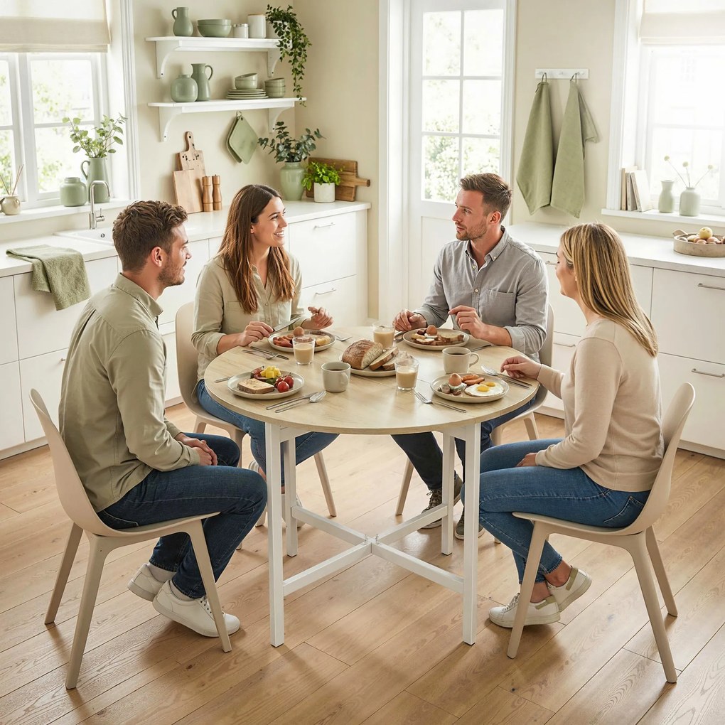 HOMCOM Składany stół do jadalni, okrągły stół o średnicy 80 cm z ramą stalową, miejsce dla 2-4 osób, wygląd naturalnego drewna | Aosom PL