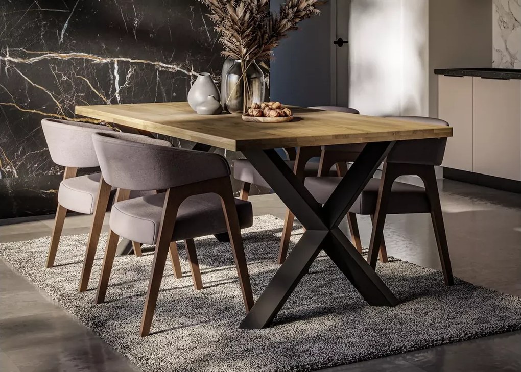 Atlass 180x100 cm – stół z litego drewna dębowego olejowanego z łączeniem finger joint i minimalistyczną stalową czarną podstawą