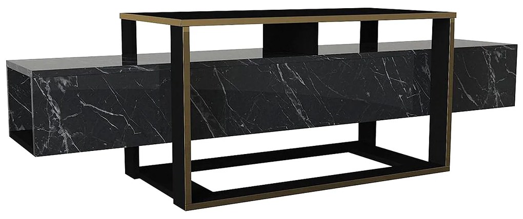 Szafka RTV – 2 wnęki – motyw czarnego i złotego marmuru -COMEBI II