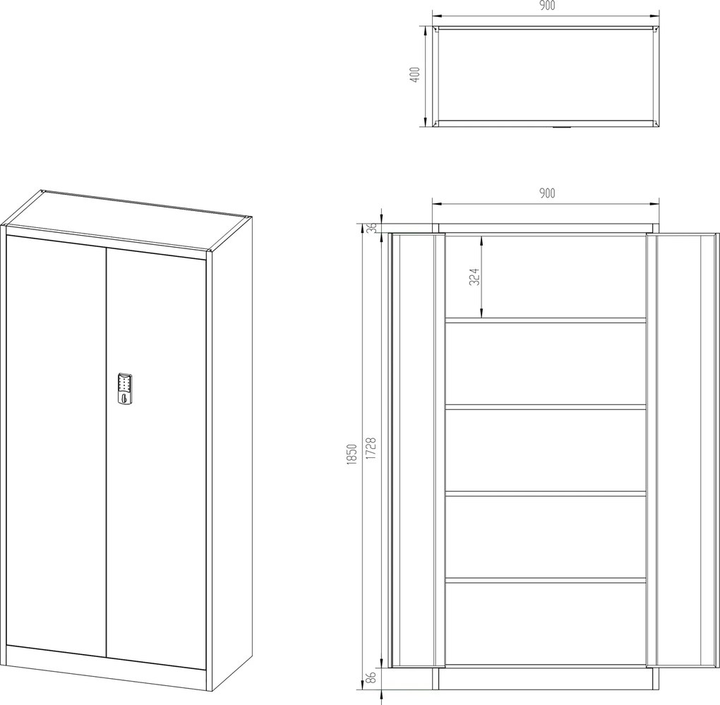 Szafa biurowa na akta otwierana na szyfr 90x40x185 cm Daniel szara
