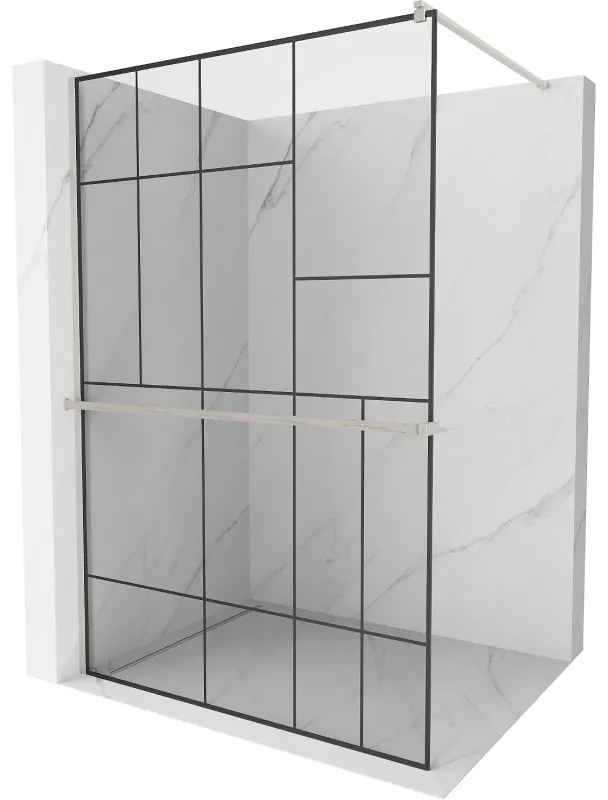 Mexen Kioto+ ścianka prysznicowa z półką Walk-in 140 x 200 cm, czarny wzór, nikiel szczotkowany - 800-140-121-97-78