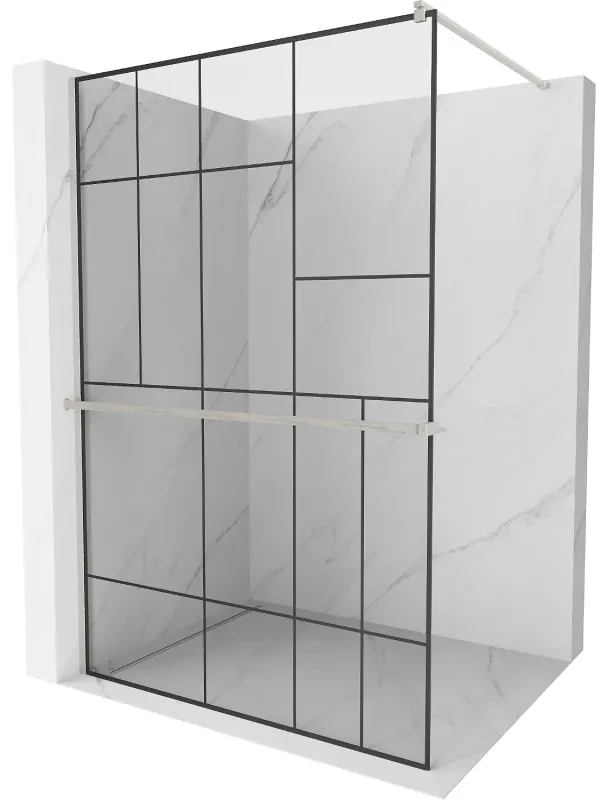 Mexen Kioto+ ścianka prysznicowa z półką Walk-in 140 x 200 cm, czarny wzór, nikiel szczotkowany - 800-140-121-97-78
