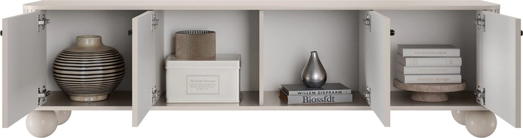 Szafka RTV Vesper 4D 187 cm - kaszmir / czarne uchwyty / nogi kule