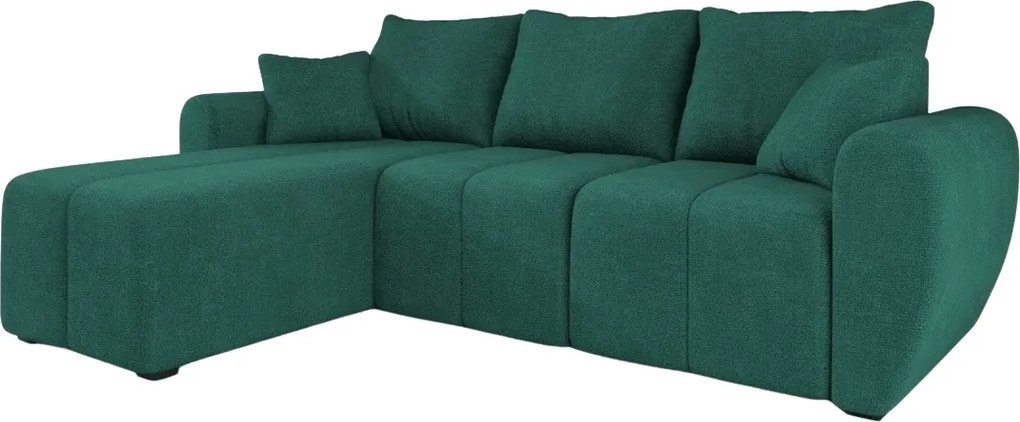 Rozkładana narożna sofa SEVIO 246x145 cm, butelkowozielona, uniwersalna + 2 poduszki GRATIS