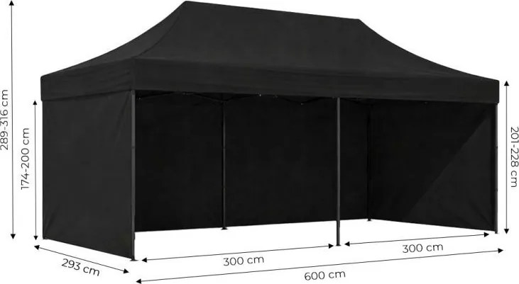 Pawilon ogrodowy 6x3 m czarny FGC1 - namiot eventowy automatyczny, regulowana wysokość