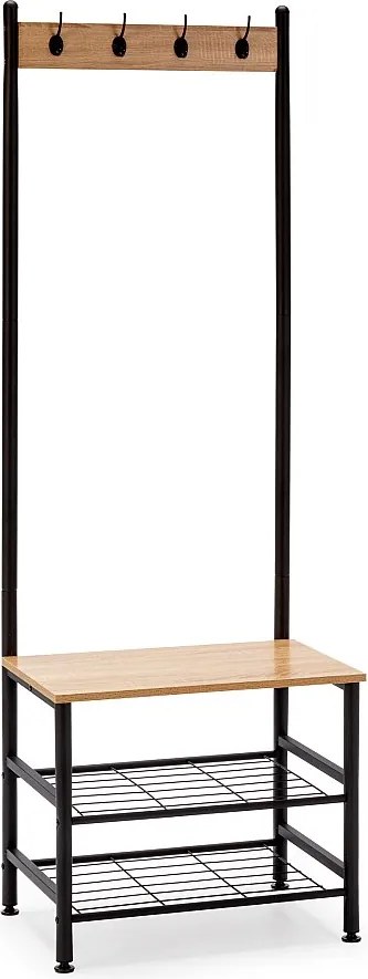 Regał z wieszakiem i ławą, 2 półki, kolor dąb/czarny.