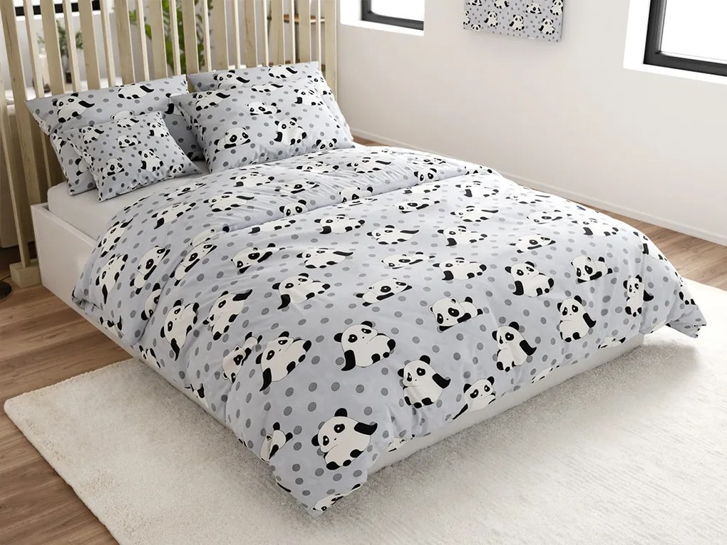 PrzytulneMieszkanie.pl PrzytulneMieszkanie.pl Pościel z mikrowłókna PANDA szare Rozmiar pościeli: 70 x 80 cm | 140 x 200 cm