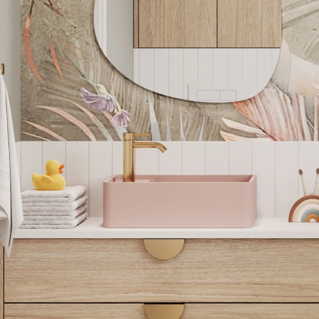 Umywalka z kamienia syntetycznego nablatowa / wisząca prostokątna różowa 43 cm x 25 cm EVELIA Pink