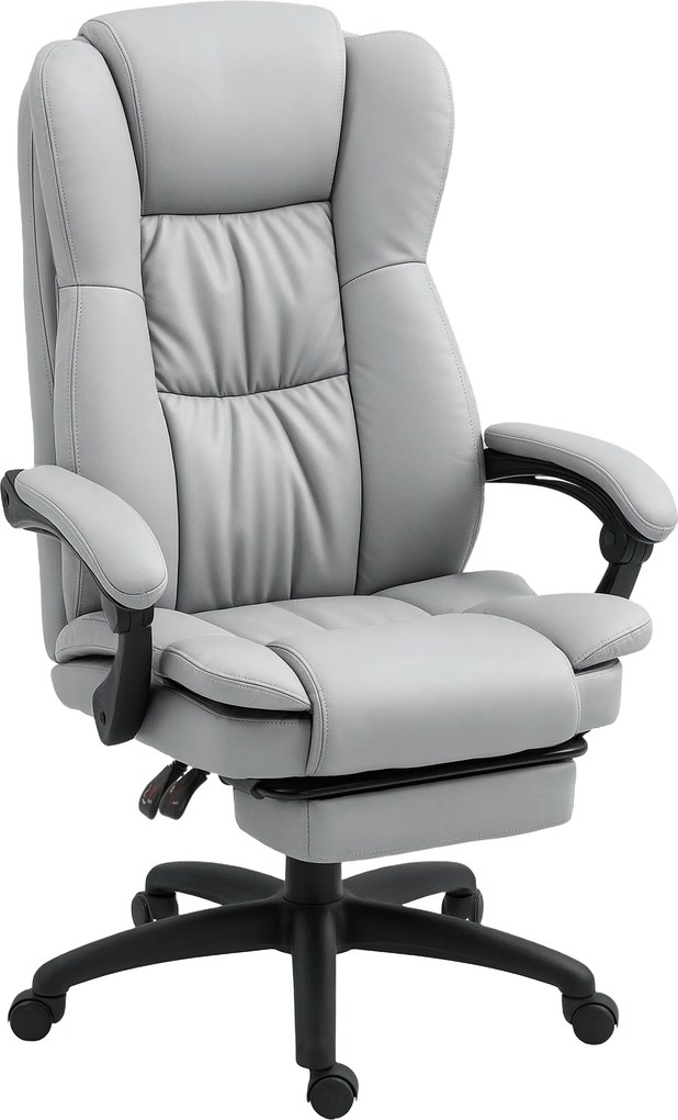 Vinsetto Obrotowy fotel biurowy z podnóżkiem, funkcją masażu, obszyty skórą ekologiczną, 68,5x68,5x113-121cm