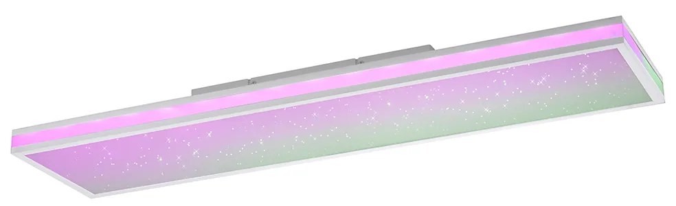 Biała prostokątna lampa sufitowa z wbudowanymi diodami LED RGBW i pilotem - Trafalgar Nowoczesny Oswietlenie wewnetrzne