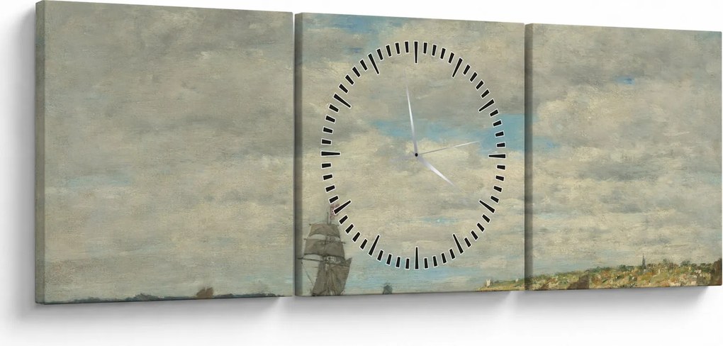 Obraz - Eugène Boudin, Coast of Brittany, reprodukcje (z zegarem) (90x30 cm)