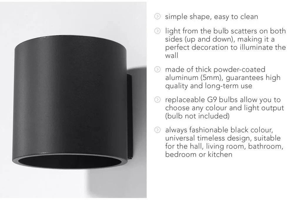 Czarny kinkiet Sollux Roda