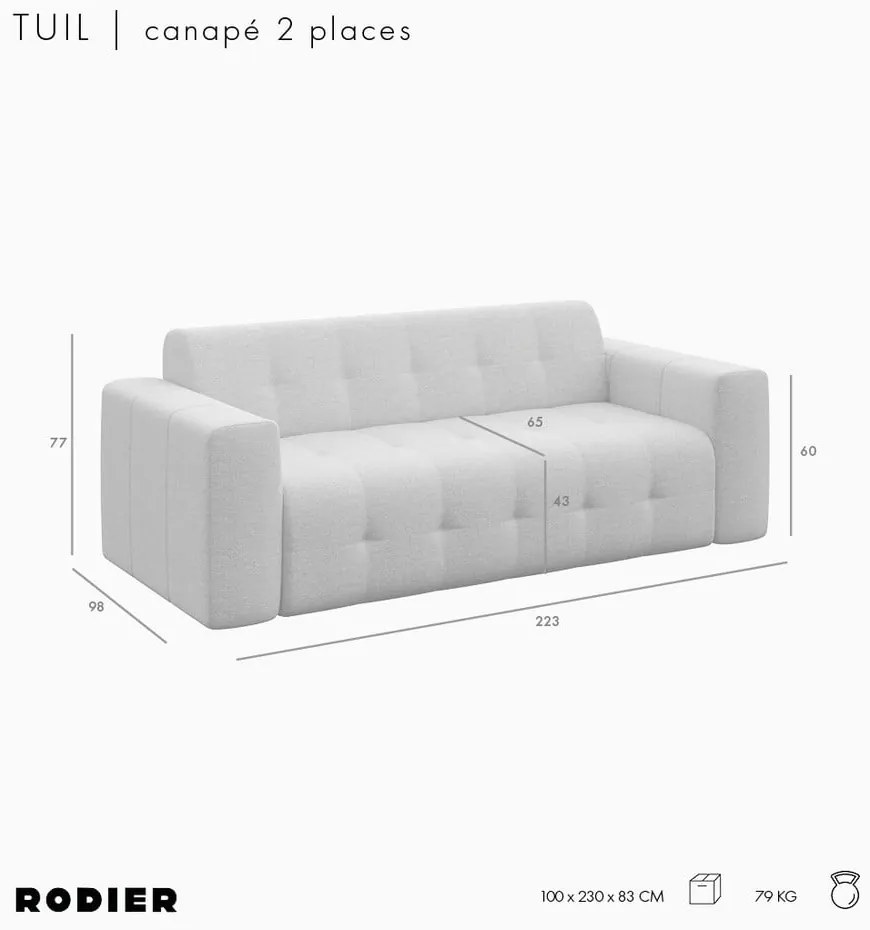 Jasnobrązowa aksamitna sofa 223 cm Tuil – Rodier