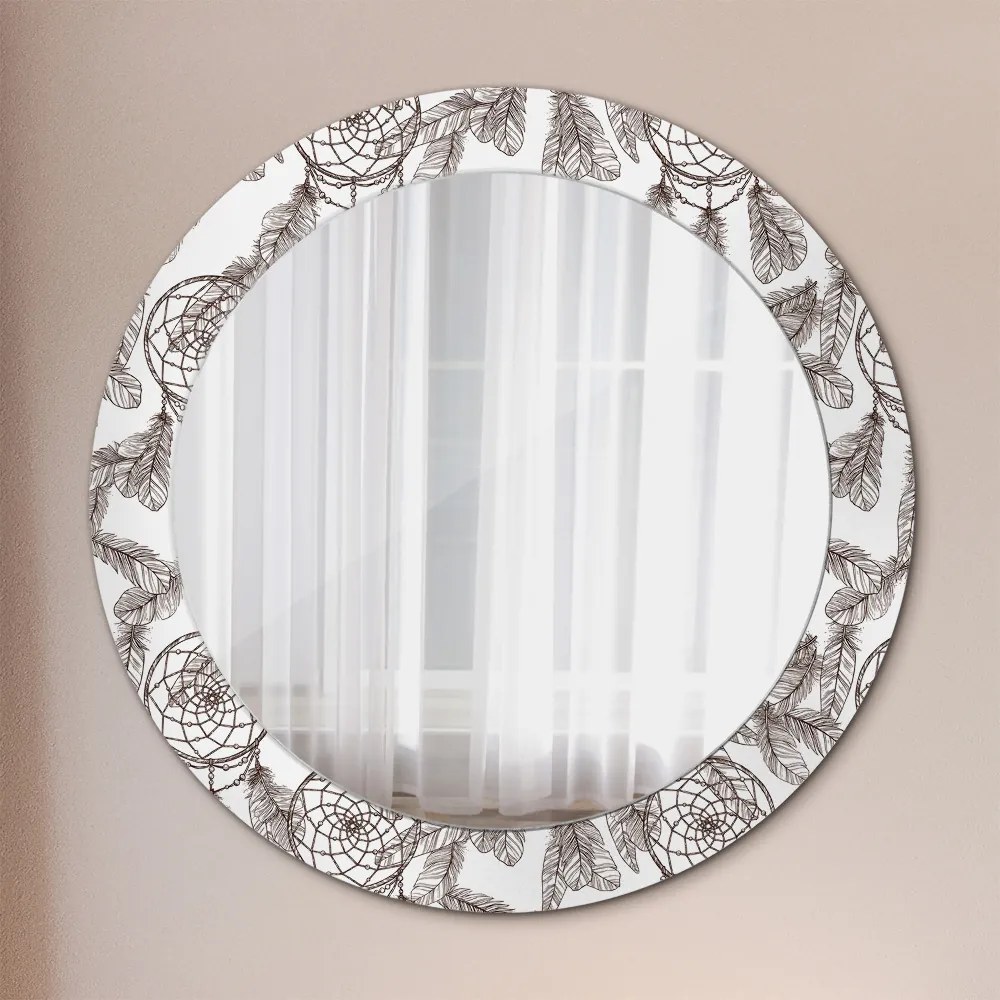 Lustro z nadrukiem dekoracyjne okrągłe Pióra dreamcatcher