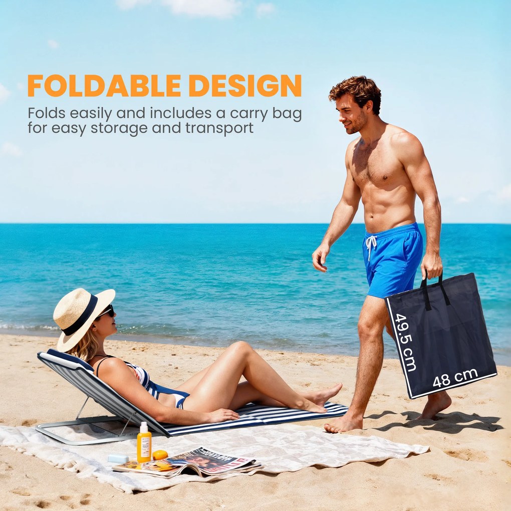 Outsunny Składany leżak plażowy z poduszką, 5-stopniowe oparcie, torba, niebieski | Aosom PL