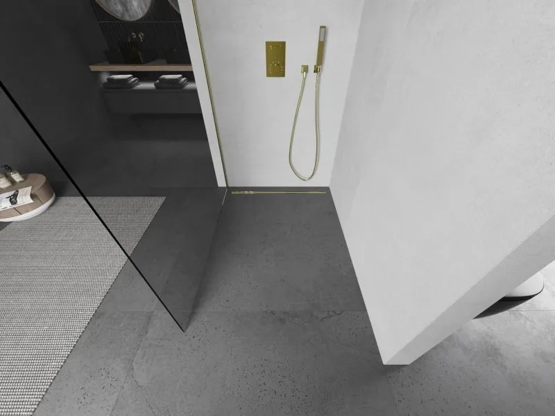Mexen Kioto ścianka prysznicowa Walk-in 100 x 200 cm, transparent 8 mm, złota szczotkowana - 800-100-101-55-00