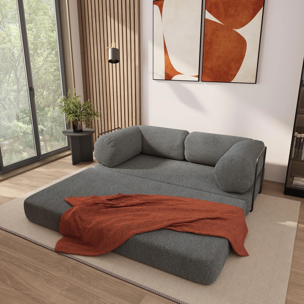 Masseno Sofa piankowa EIREN z funkcją spania, Kanapa z pianki do salonu, Bezmontażowa, Tkanina bucle – Szary QUELLE 92