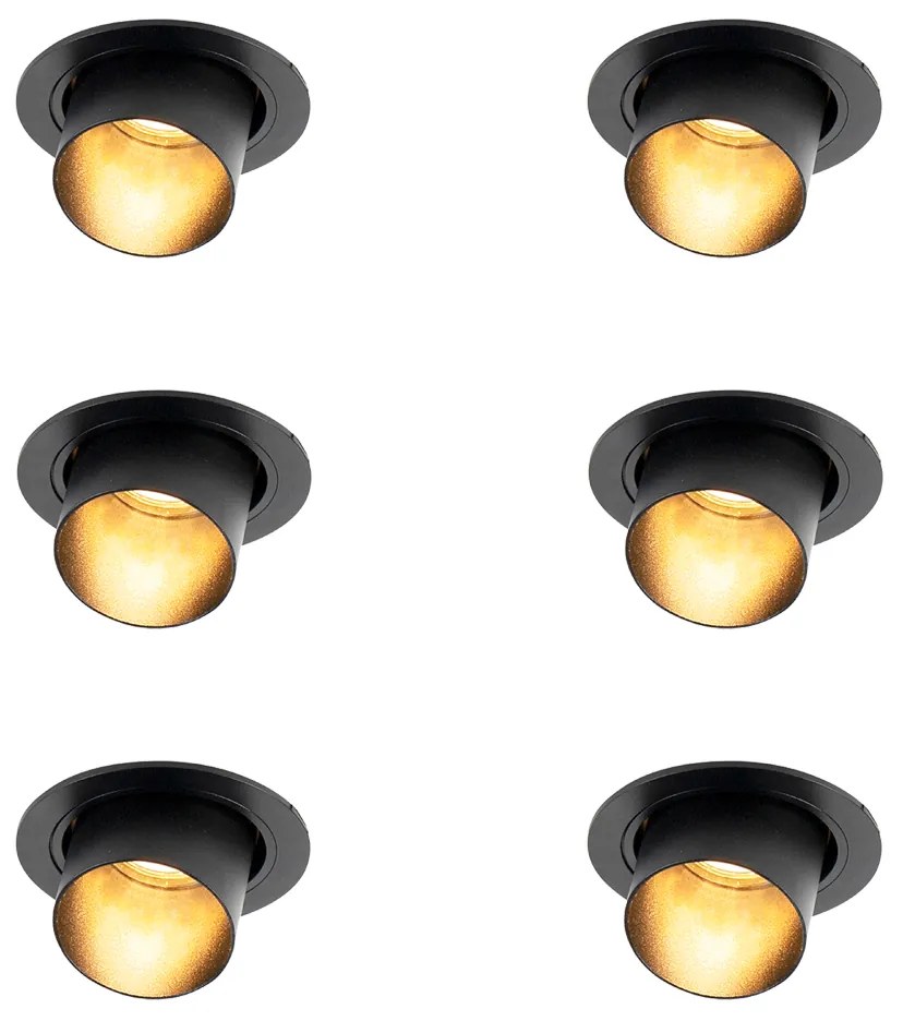 Zestaw 6 nowoczesnych reflektorów wpuszczanych czarnych okrągłych z możliwością regulacji - Installa