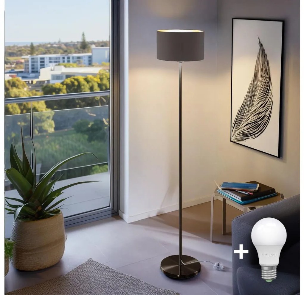 Lampa stojąca LED TUNJA 1xE27/20W/230V Ø 30 cm czarna/brązowa