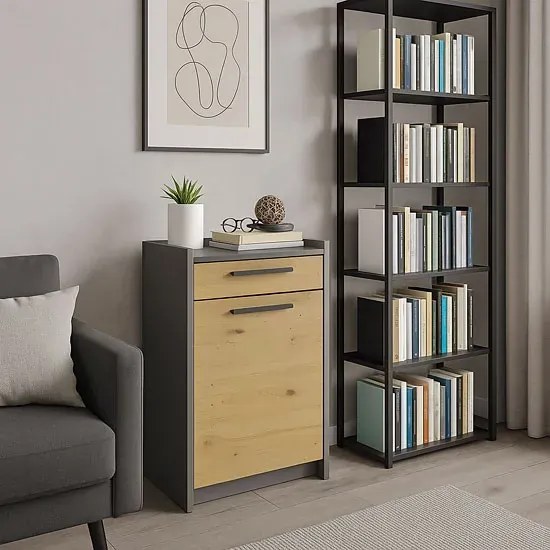 Nowoczesna komoda z szufladą oraz półką dąb artisan + antracyt W3-B67