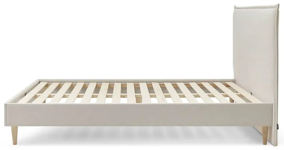 Beżowe tapicerowane łóżko dwuosobowe ze stelażem 160x200 cm Sary – Bobochic Paris