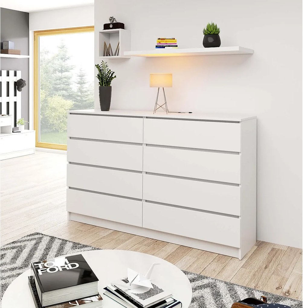 Komoda AKORD K160 Biała 160 cm 8 szuflad kolor Biały mat 160x40x99 cm