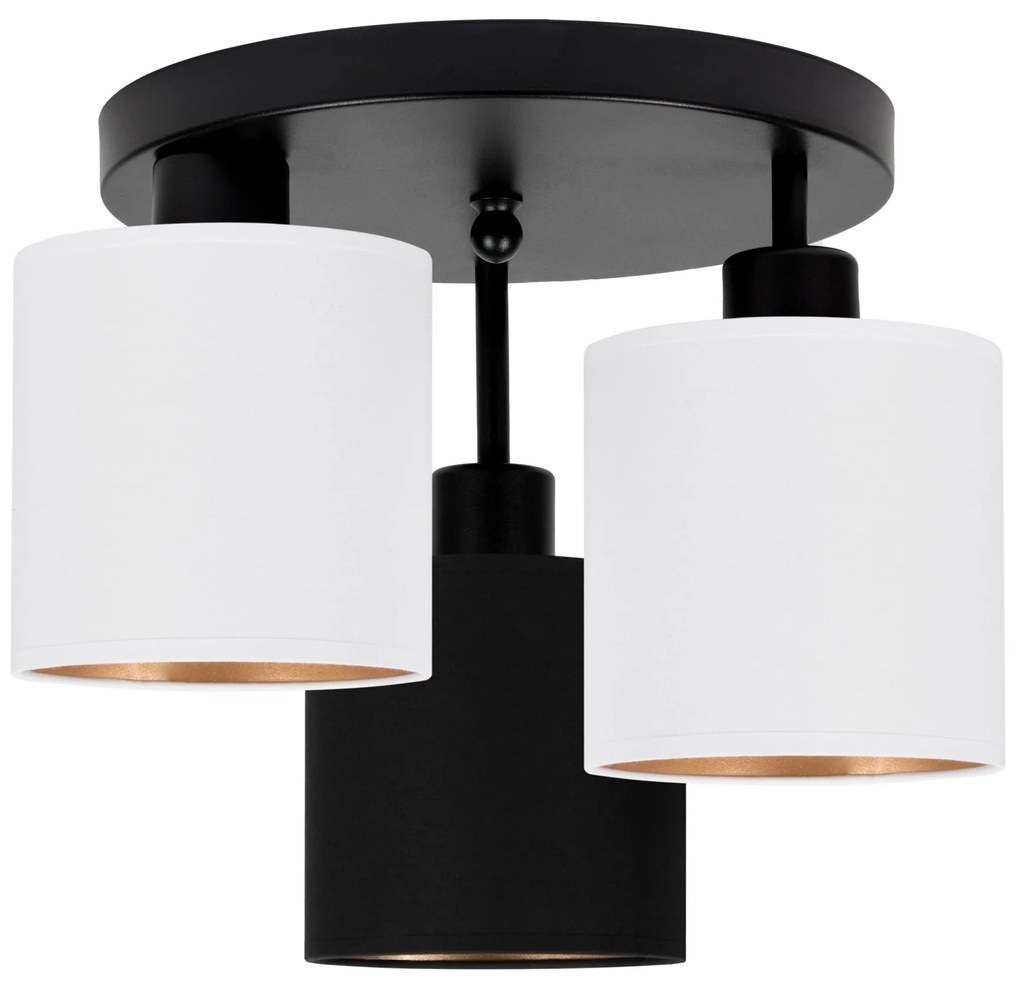 Lampa sufitowa czarna trzypunktowa z czarno-białymi abażurami C-3030SC