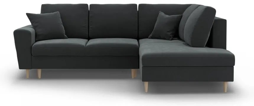 Ciemnoszary aksamitny rozkładany/ze schowkiem narożnik (prawostronny/w kształcie litery L) Kyoto – Cosmopolitan Design