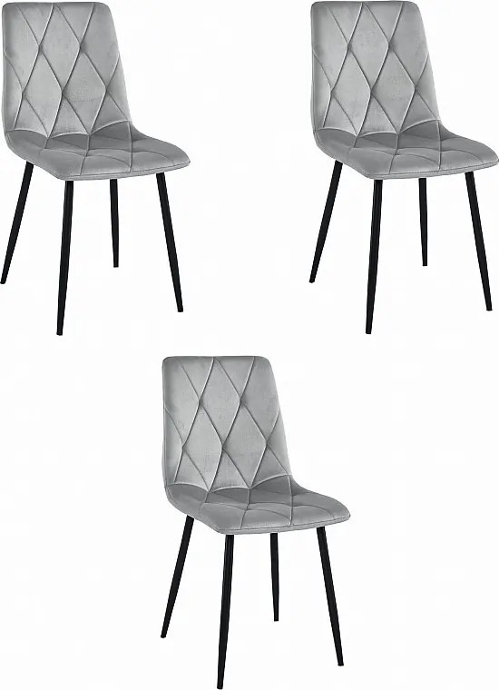 Krzesło Valora TYRA srebrno-szary aksamit / czarne nogi x 3