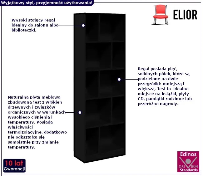 Regał z wieloma przegródkami czarny - Alani
