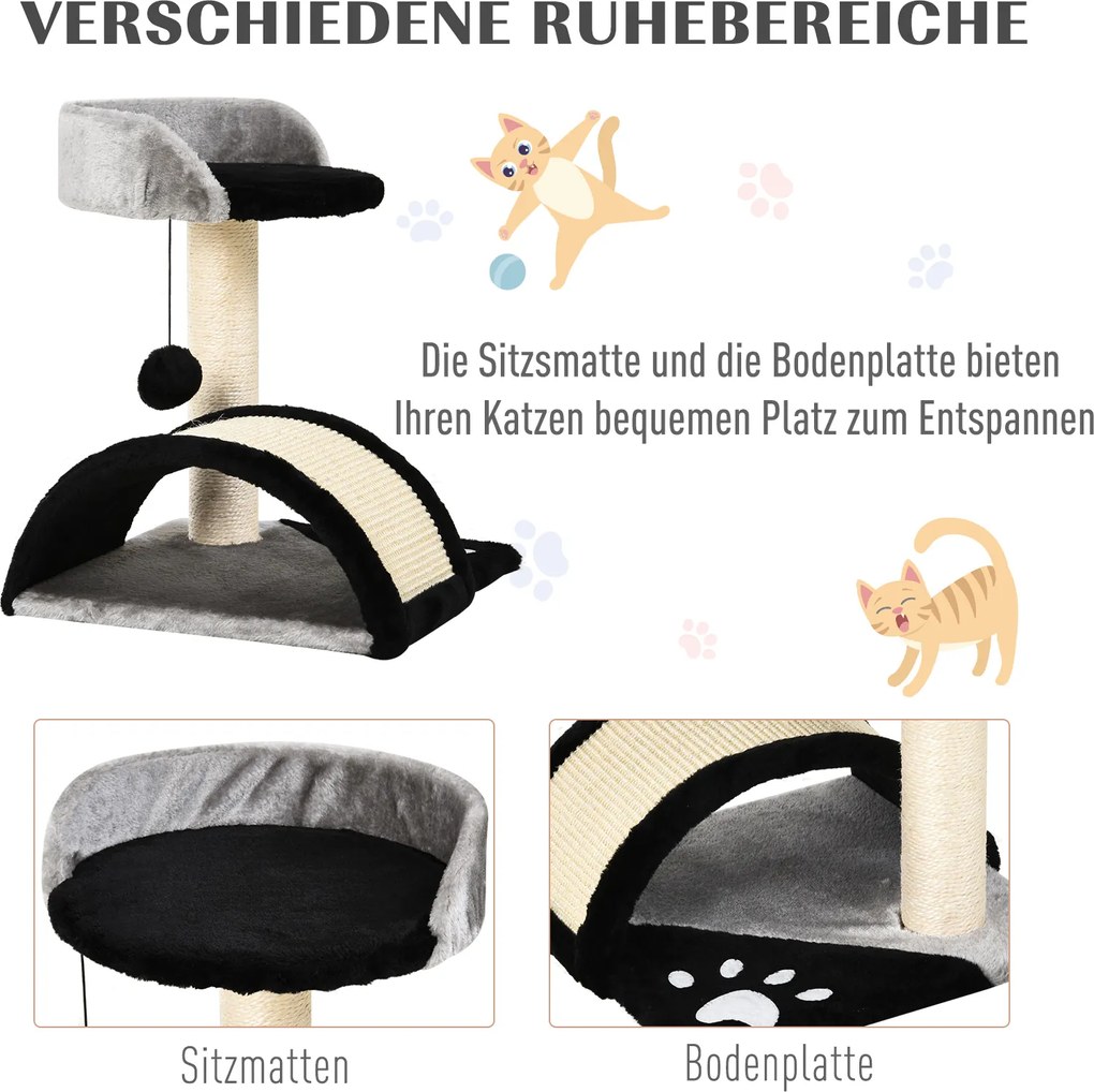 Drapak z piłeczkami do zabawy drapak do ostrzenia pazurów słupek z liny sizalowej kolor beżowy | Aosom.pl