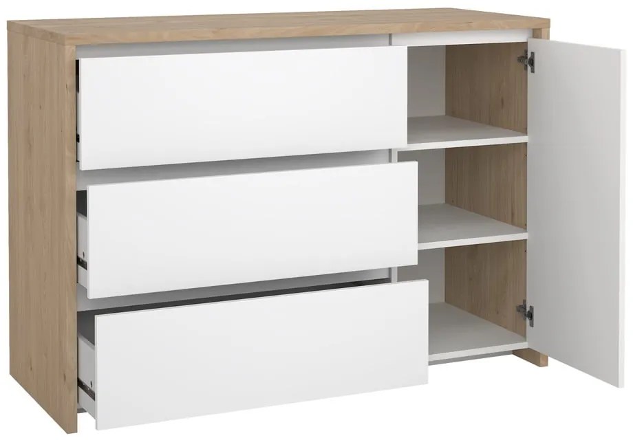 Biało-naturalna komoda w dekorze dębu 119x84x48 cm Next – Tvilum