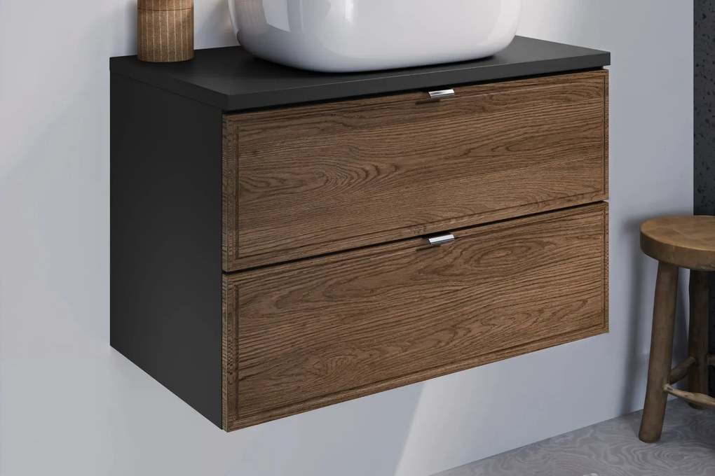 Szafka pod umywalkę nablatową TALIA CASELLA 2S 60cm dąb casella/czarny mat z blatem COMAD