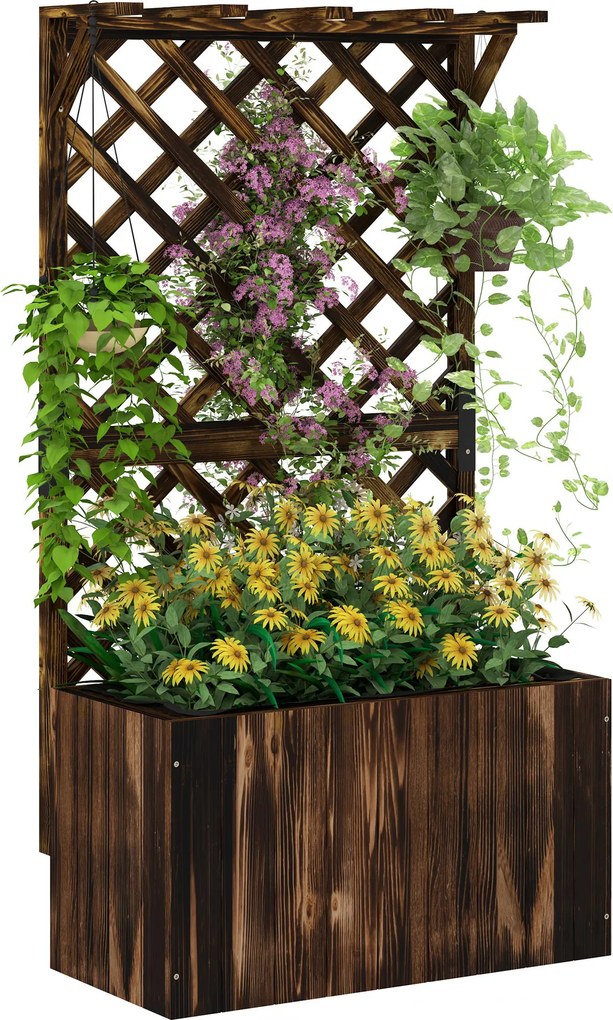 Outsunny Skrzynia uprawna z kratownicą, drewniana skrzynia na kwiaty, ogrodowa kratownica 64 x 33 x 122 cm Opalony | Aosom PL