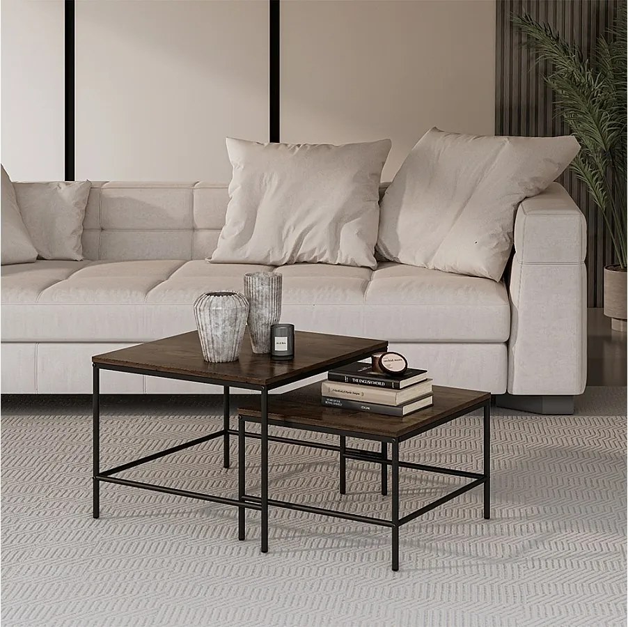 Zestaw stolików kawowych rustykalny dąb/czarny 60x60x45 ramio