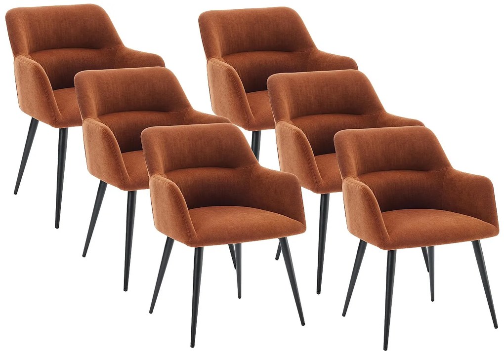 Zestaw 6 krzeseł z podłokietnikami z tkaniny i czarnego metalu - Terakota - HEKA