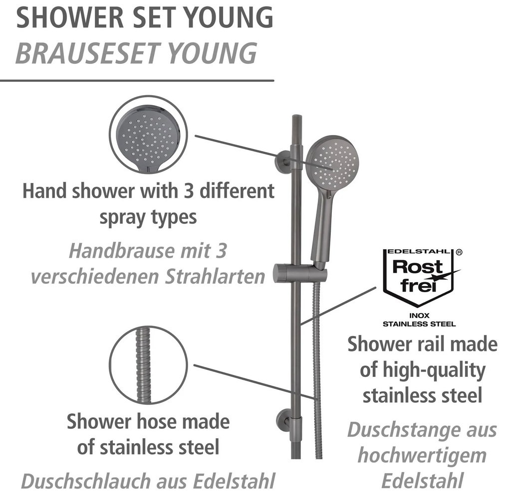 Zestaw prysznicowy ze stali nierdzewnej, Young, WENKO